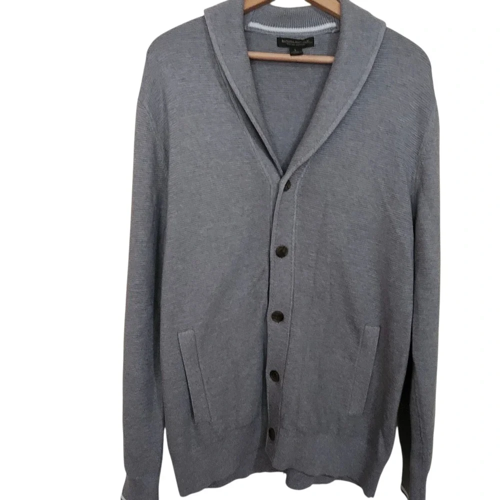Banana Republic Cardigan Sweater Men's L Gray Supima Cotton Shawl Collar Button